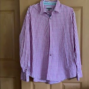 Purplish gingham shirt w/ blue, green plaid trim